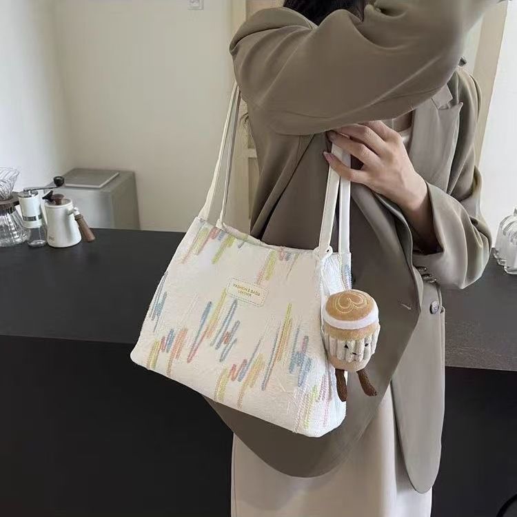 Borsa a tracolla a righe casual versatile da ascella, nuova moda 2025, in stile coreano, per donna_voghion.com