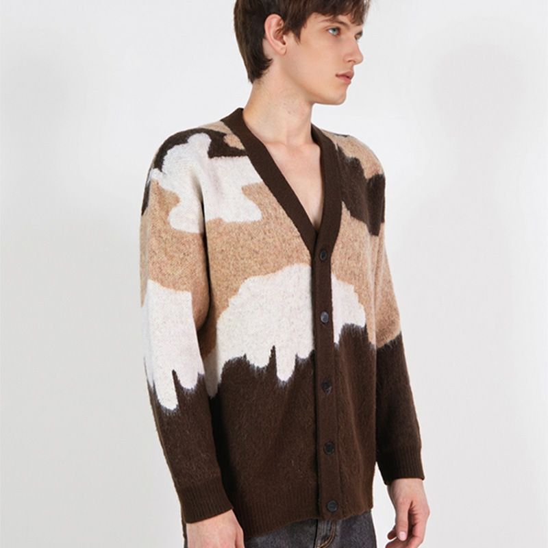 Cardigan da uomo con scollo a V - Pullover casual in morbida maglia con orlo a coste, vestibilità comoda e ampia per l'inverno (cachi, grigio)_voghion.com