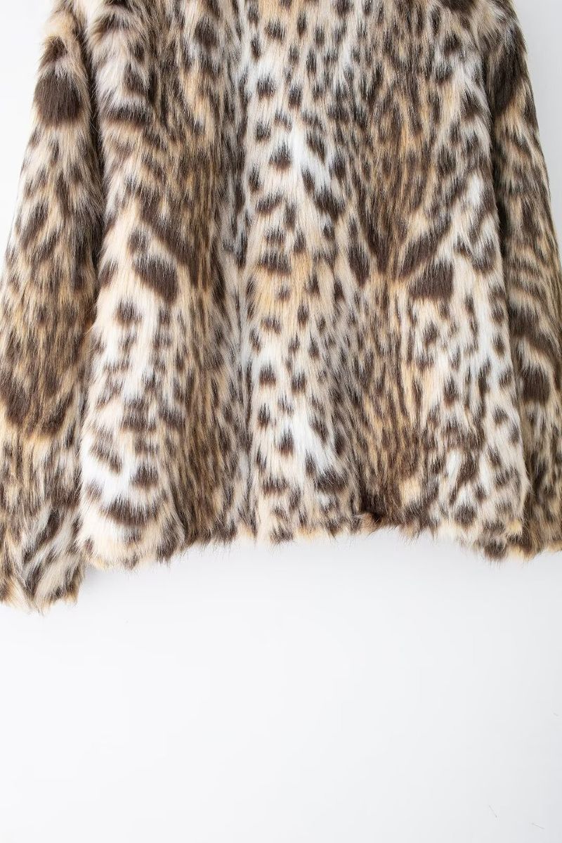 Damenkleeder Wild Leopard Print Nische Kuerzrevers Pelzmantel_voghion.com