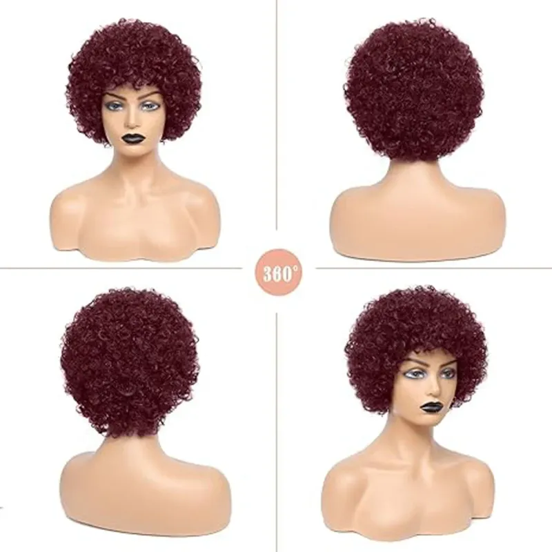 180 Dichte Afro Kinky Wave Kurze Lockige Perücken 100 Echthaar Brasilianisches Remy Echthaar Maschinengefertigte Lockige Perücken für Frauen Täglich_voghion.com