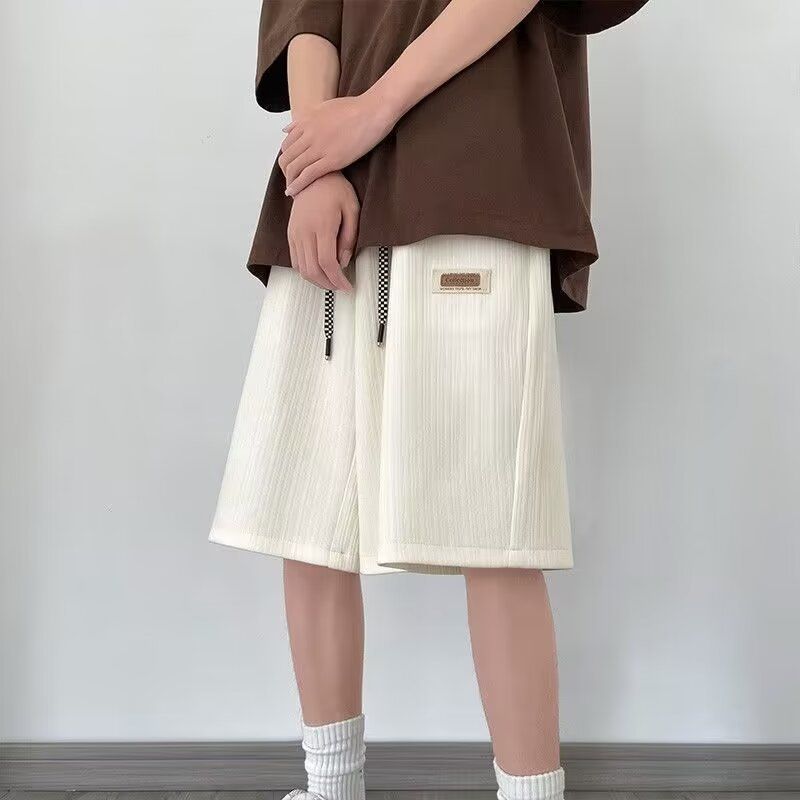 Men's Clothing Waffle Plus Velvet Sports Pants Loose High Street Straight Wide Leg Label Casual Pants_voghion.com
