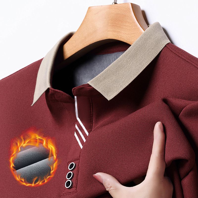 Herbst und Winter Herren Samt Polo T-Shirt Mode Vielseitiges Langarm Top Verdicktes Warmes Hemd_voghion.com
