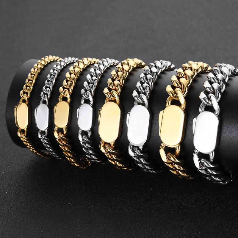 Men And Women's Jewelry Stainless Steel Cuban Link Chain Bracelet With Spring Clasp Hip Hop Style Titanium Steel 18K Gold Plated Unisex Accessory_voghion.com