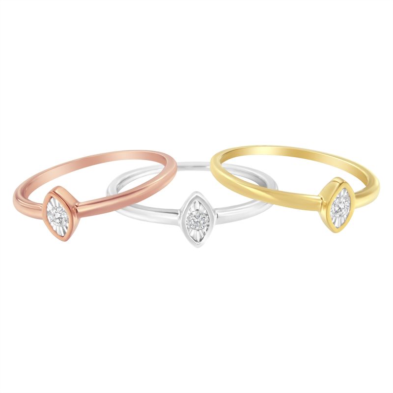14K Gold Plated .925 Sterling Silver 1/6 Cttw Diamond Marquise Shaped Stackable Promise Ring Set (J-K Color, I1-I2 Clarity)_voghion.com