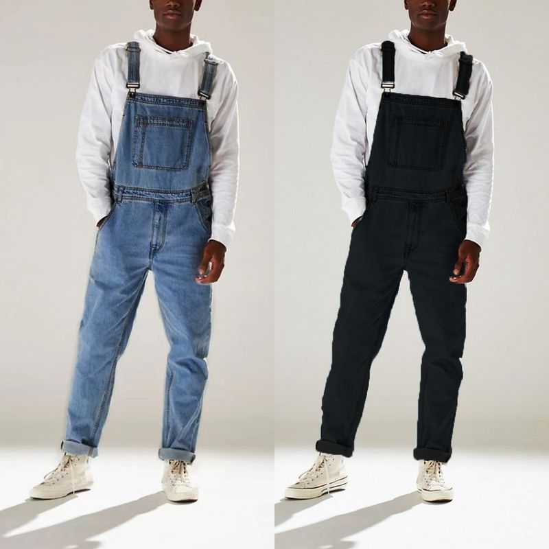 Meeste riided Street hipster ühevärvilised traksid kõrge vöökohaga meeste teksad_voghion.com
