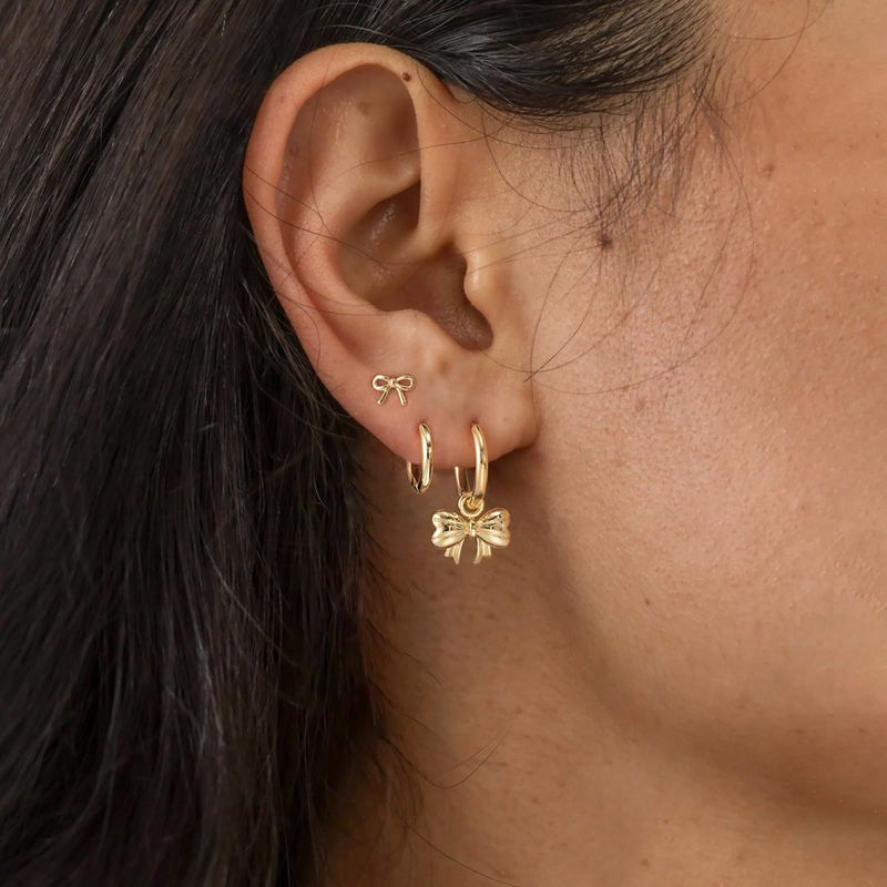 Set di gioielli da donna, moda, vendite calde, vero oro, ottone galvanizzato, liscio, semplice, ciondolo a fiocco, orecchini carini da donna._voghion.com