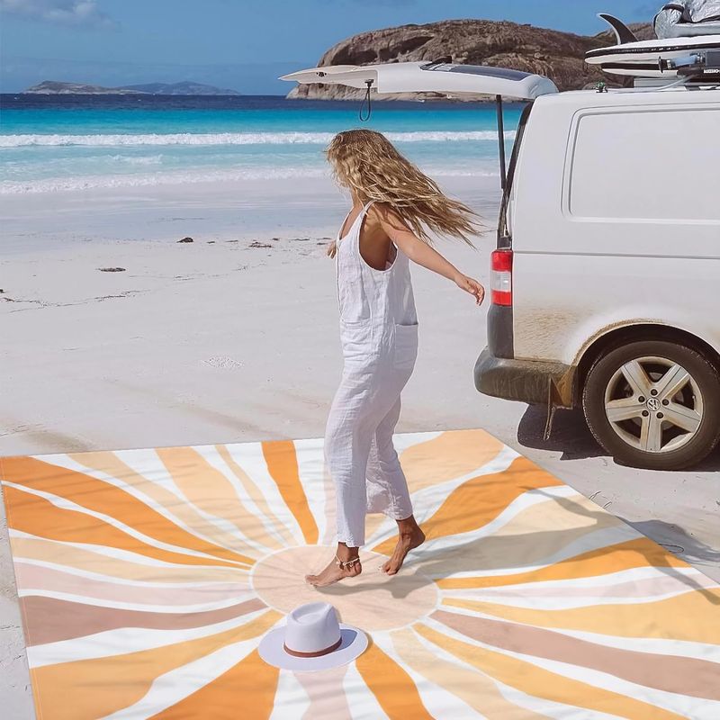 Couverture de plage imperméable style bohème moderne et champêtre, style rétro, tapis de pique-nique_voghion.com