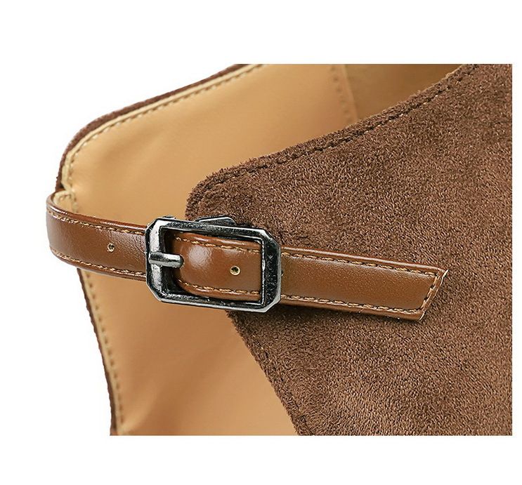 9783-1 Tacco a spillo, Tacco sottile, Pelle scamosciata, Patchwork a punta, Scollatura profonda traforata, Scarpa singola, Tacco alto da donna_voghion.com
