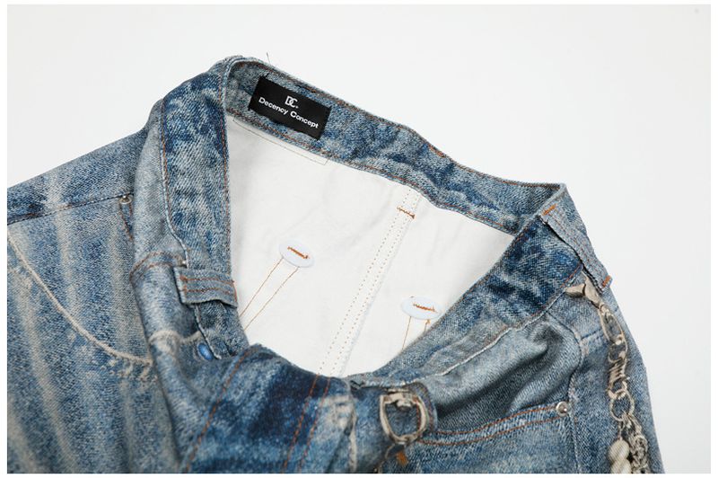 Erkek Retro AC Stili 3D Baskılı Zincir Kolyeli Düz Paça Kot Pantolon - Benzersiz Grafik Baskılı Vintage Sokak Giyim Kot Pantolonu (Mavi, S-XXL)_voghion.com
