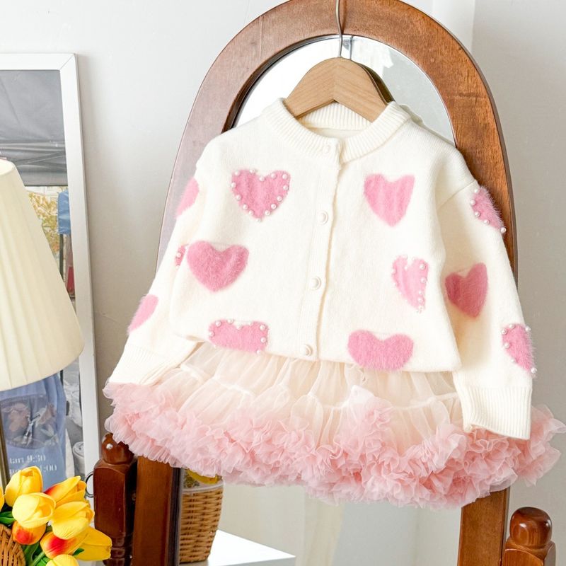Creme Pullover Gestrickte Pullover 2025 Neue Stil Weibliche Schatz Perle Herz Strickjacke Tutu Rock Schatz Prinzessin Mode_voghion.com