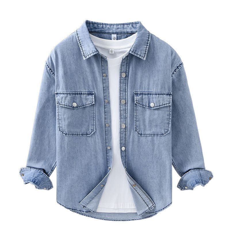 Camicia casual in denim a maniche lunghe, camicia da lavoro retrò versatile alla moda da uomo, capospalla da uomo_voghion.com