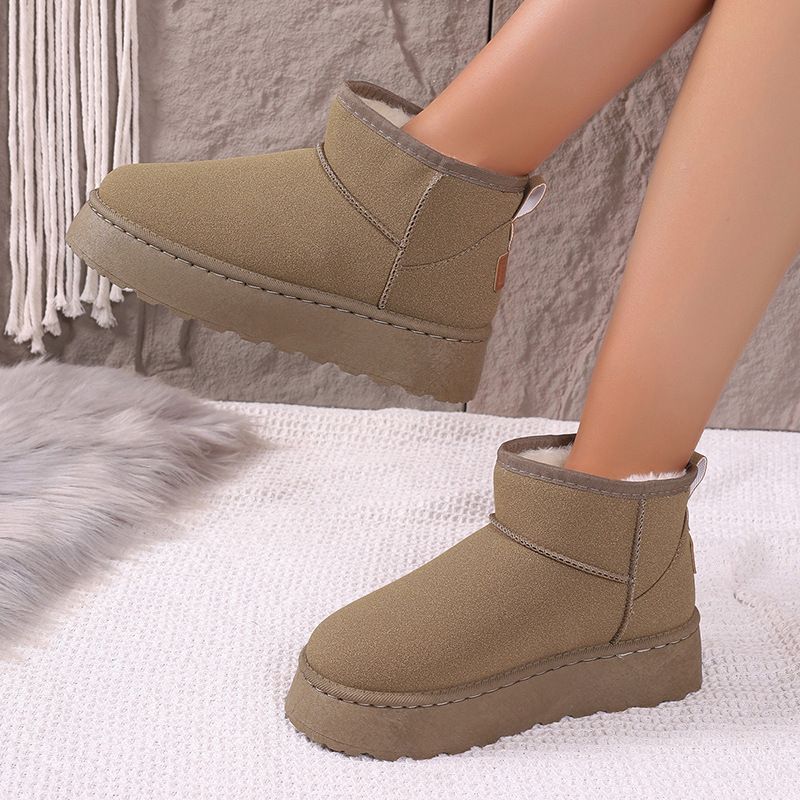 SHLIANG Bottes de neige à plateforme épaisse en peluche pour femmes, chaussures d'hiver chaudes en fourrure et coton, bottines en daim à enfiler, chaussures rembourrées Y0074_voghion.com