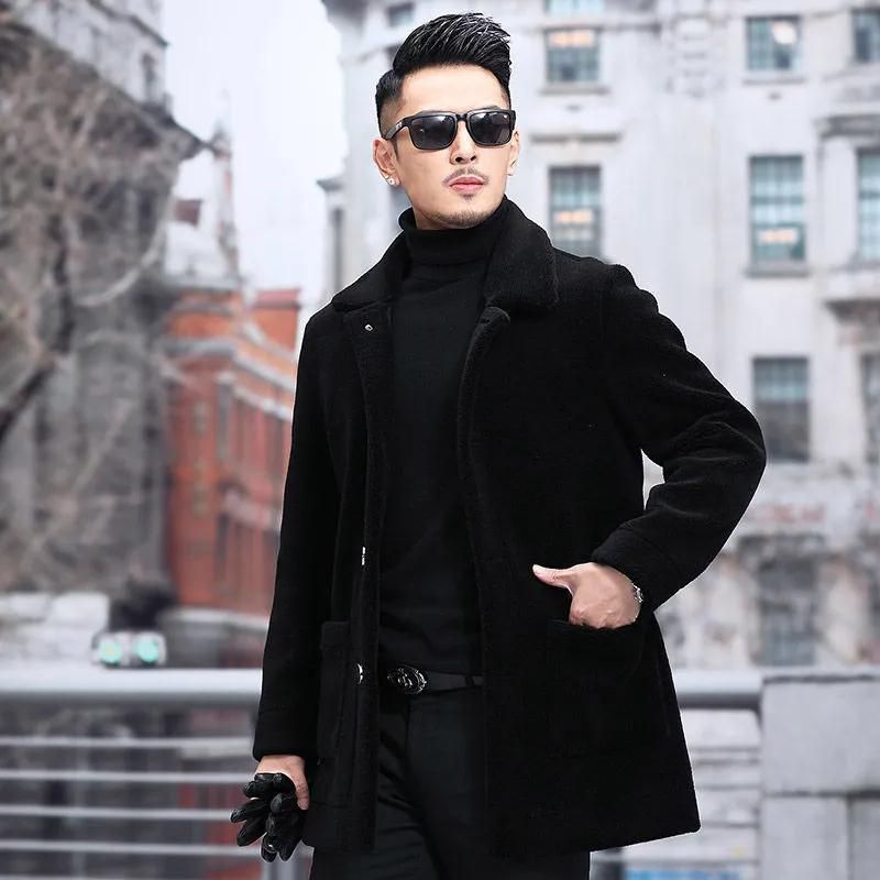 Autumn Winter New Jacket With Turn-down Collar Short Fur Men's Thickened Shearling Long Coat_voghion.com