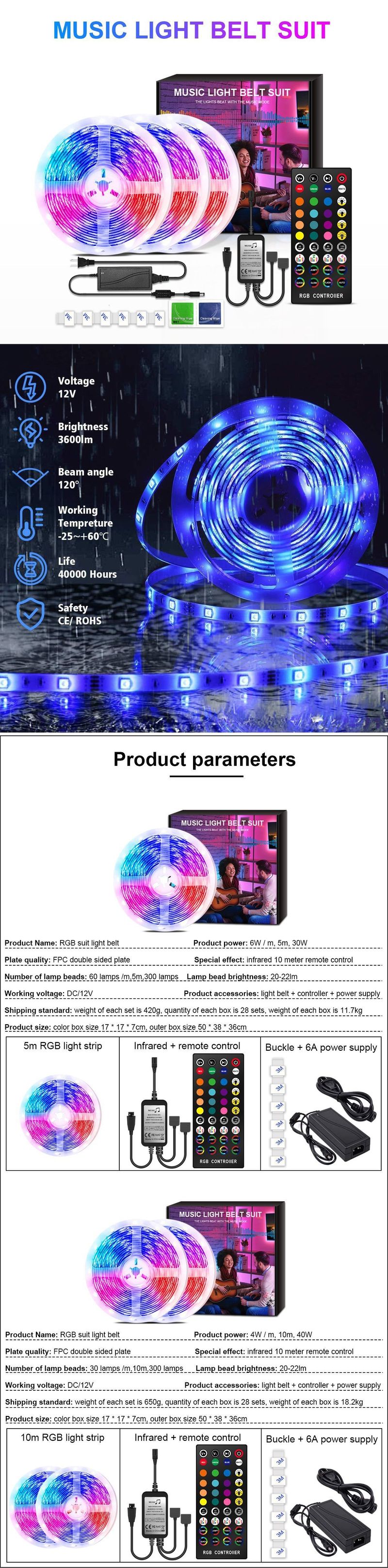 Striscia luminosa a LED Bluetooth 5050, set di strisce luminose RGB colorate impermeabili con timer musicale_voghion.com