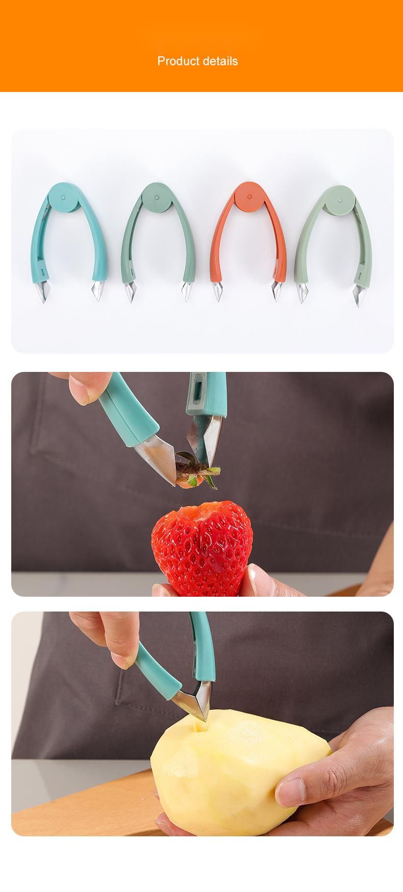 Multifunctional Stainless Steel Fruit Strawberry Clip Seed Remover Pineapple Tweezers_voghion.com