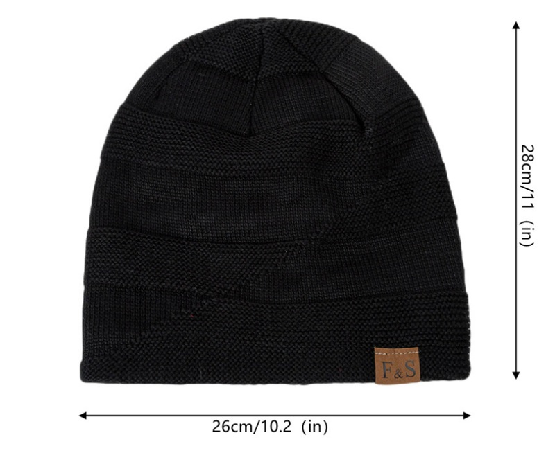 New F&S plush woolen hat, winter knitted solid color sewn label, horizontal stripe, warm fitting hood_voghion.com
