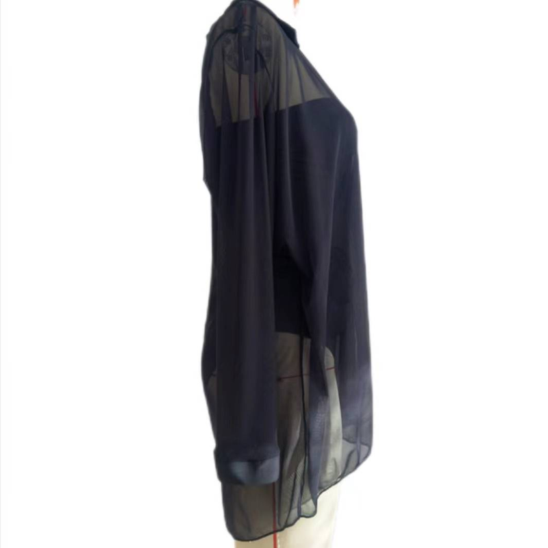 European and American solid color women's loose and conservative jumpsuit, mesh skirt_voghion.com