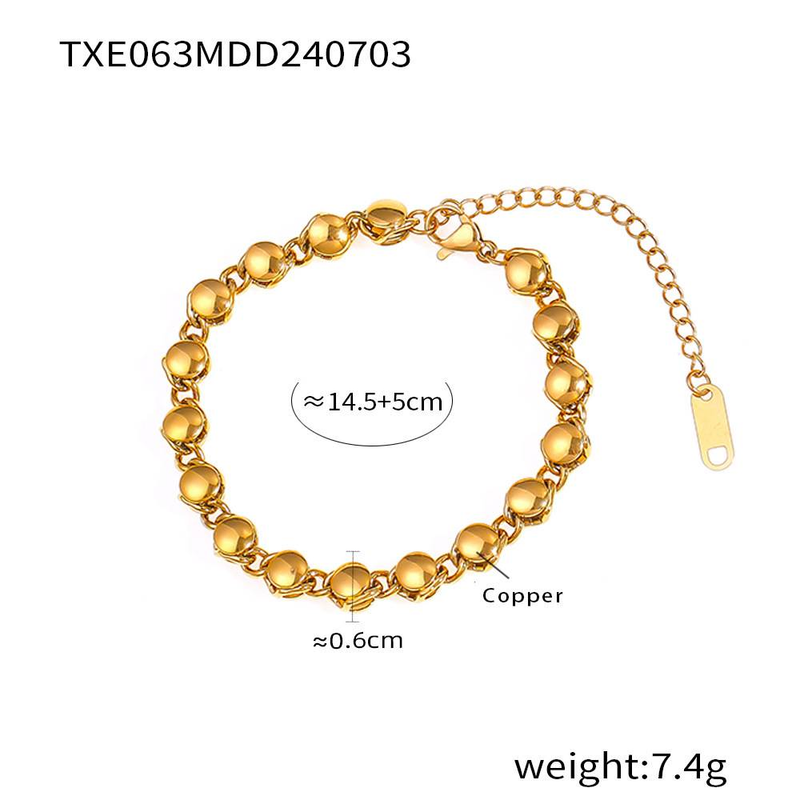 Collana con bracciale di perline rotonde semplice in rame placcato oro, conservazione del colore, set di gioielli di lusso di alta qualità_voghion.com