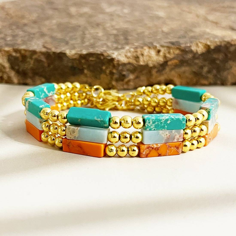 Franske fargede håndlagde perler Retro naturstein rørperlearmbånd Mote armbåndsmykker_voghion.com
