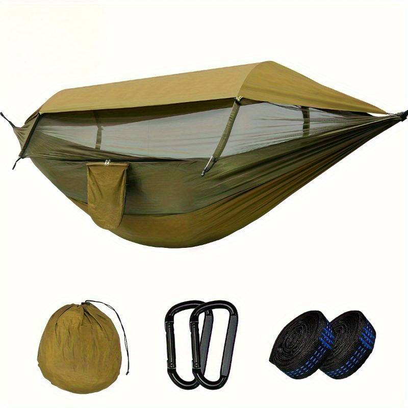 Hamaca de camping de doble capa, hecha de red de nailon 210D, con cremallera doble, resistente al sol y a los insectos, y con capacidad de carga de 227 kg._voghion.com
