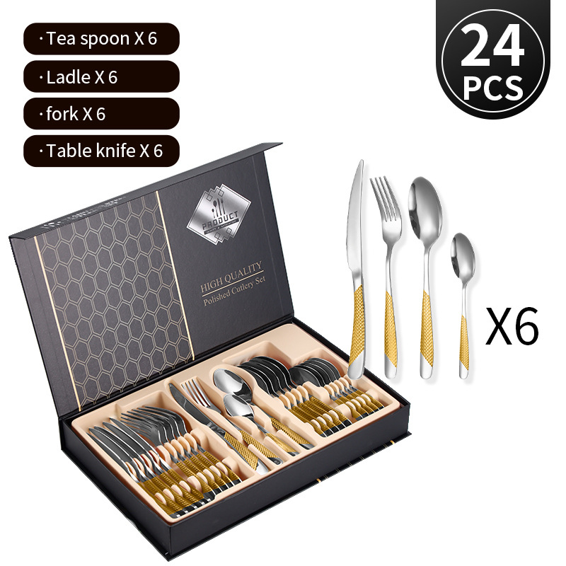 Set di posate in acciaio inossidabile da 24 pezzi, coltello, forchetta e cucchiaio Star Diamond, per cibo occidentale, coltello e forchetta da bistecca per hotel_voghion.com