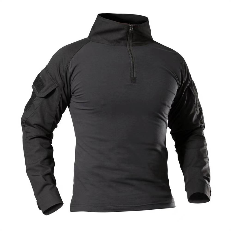 2025 Fashion Long Sleeve 1/4 Zipper Tactical T-Shirts Pockets Men's Summer Combat T-Shirt Cotton Polyester Training Clothing_voghion.com