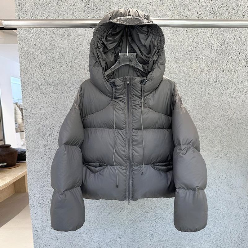 Chaqueta corta de plumón de pato blanco para mujer, chaqueta acolchada, chaqueta acolchada corta para mujer: abrigo de plumón de pato ultra cálido con capucha para el invierno._voghion.com