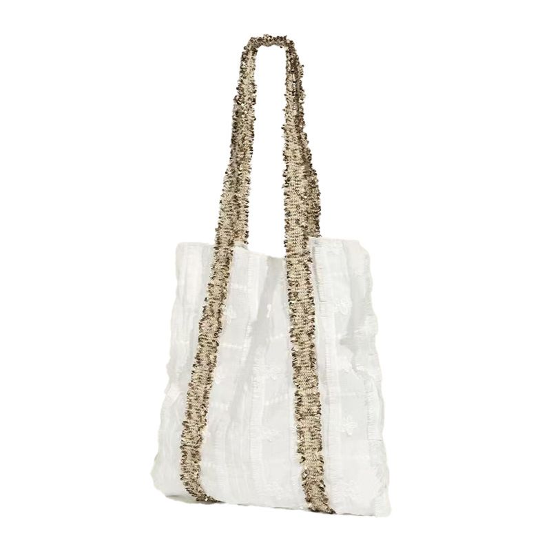 Nuova elegante borsa da spiaggia con bordi in pizzo per donna con coulisse, versatile borsa a tracolla leggera in stile coreano_voghion.com
