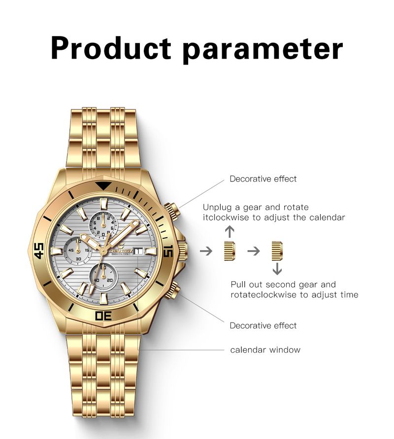 CHAXIGO Kasig Mechanical Quartz Watch Men's Business Waterproof Belt Calendar Three-eye Six-pin Watch_voghion.com