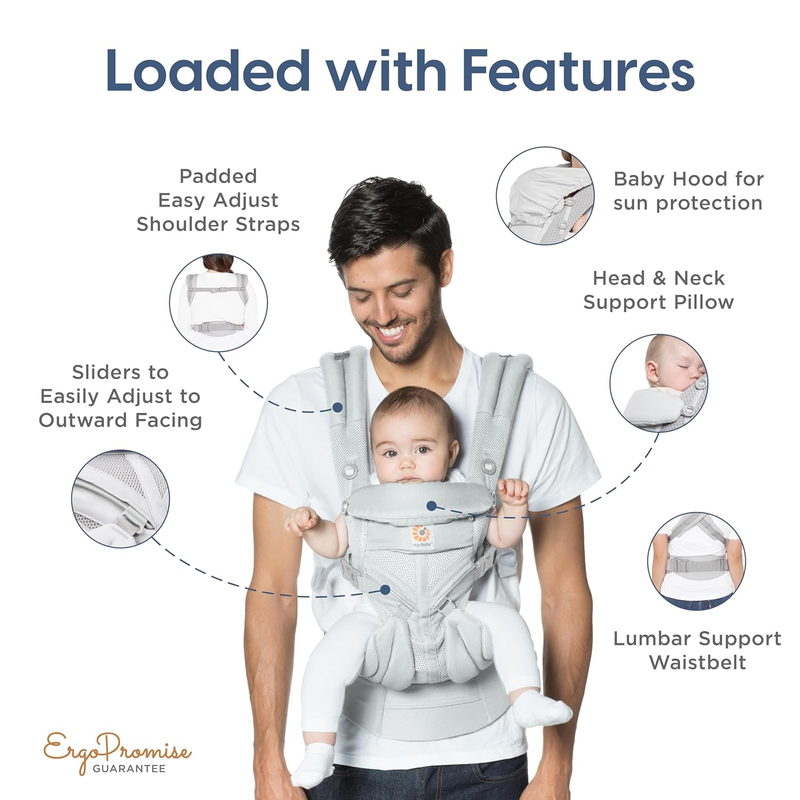 Marsupio porta bebè ergonomico Omni in cotone traspirante, con tracolla, cintura in vita, bretelle, versione cinese a 360 gradi_voghion.com