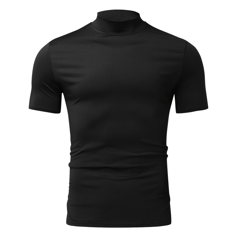 2023 herbst und Winter Hohe Kragen Kurzarm T-shirt männer Unterlage Einfarbig Top_voghion.com