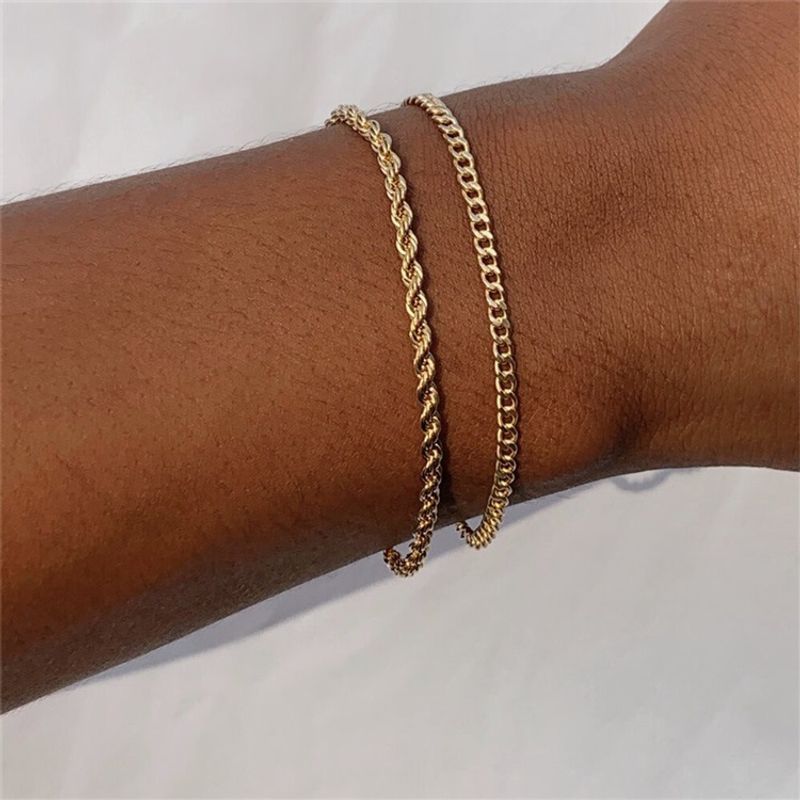 Women's Simple Fashion Jewelry Set Stainless Steel Cuban Chain Bracelet Stacking_voghion.com