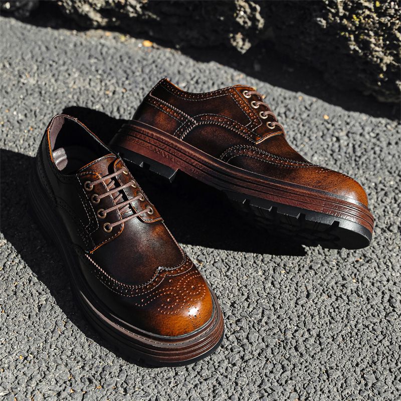 Brogue Carved Business Casual Men Derby Genuine Leather British Wedding Formal Suit Men's Shoes_voghion.com