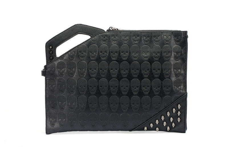 Pochette con rivetto con teschio Borse da uomo Design alla moda Portafoglio da uomo in pelle PU con busta a spalla_voghion.com