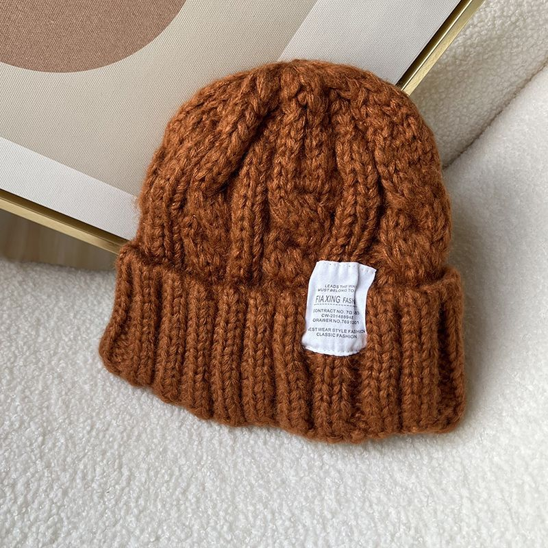 Hat Female Winter Net Red Coarse Wool Letter Knitted Hat Warm Fried Dough Twists Pullover Cap Green Cold Hat Loose Show_voghion.com