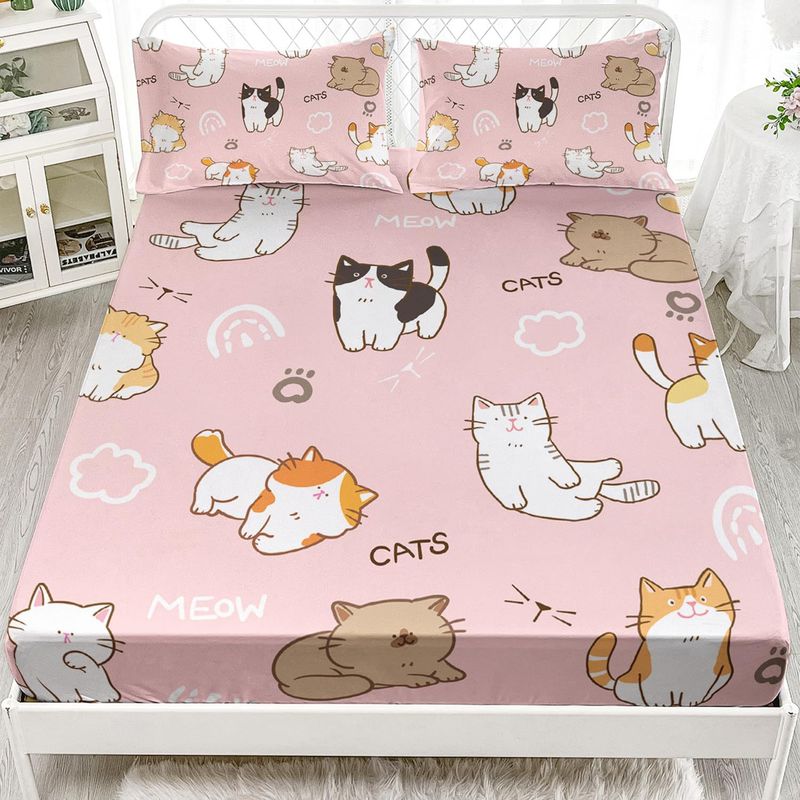 Set di lenzuola con stampa digitale, tre pezzi, motivo gatto animale_voghion.com