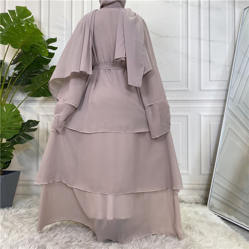 Women's Middle Eastern fashion classic Islamic Dubai new three-layer chiffon cardigan robe _voghion.com