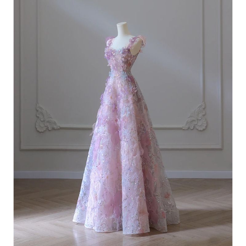New Purple Flower Dress Banquet Dress Ball Dress_voghion.com
