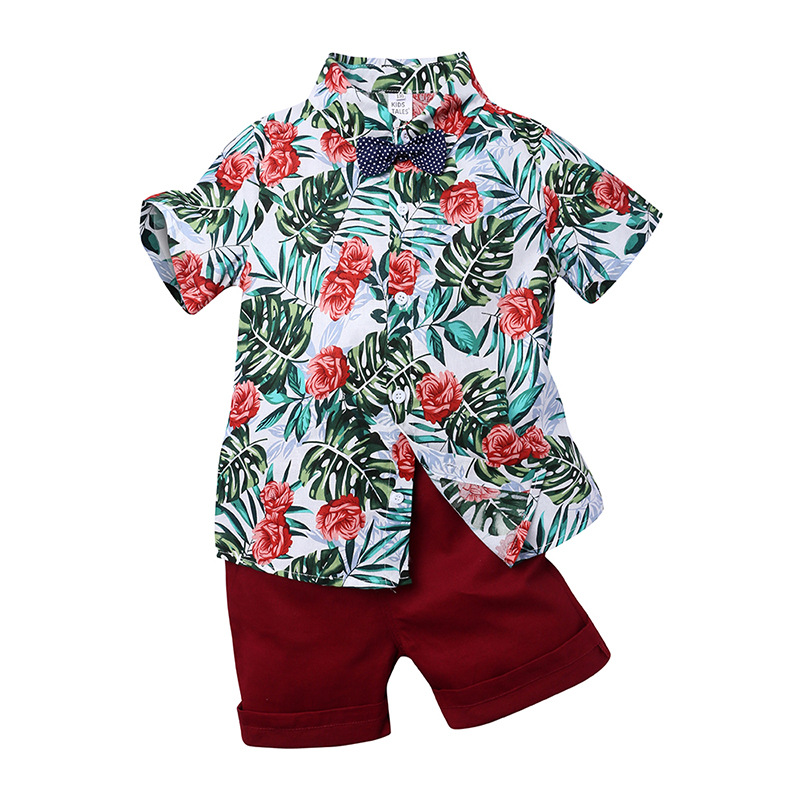 Mother&Kids Completo estivo per bambini Camicia a maniche corte stampata per ragazzi Set di due pezzi_voghion.com
