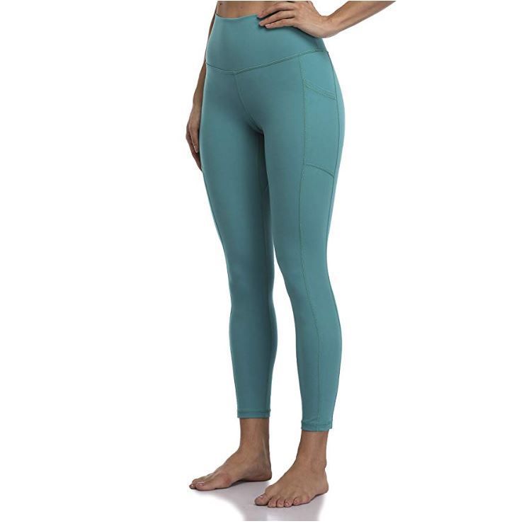 Tasca sulla pancia a vita alta, sollevamento dell'anca stretto, pancia alta elastica, leggings da donna color pesca, elastico stampato T2020-1_voghion.com