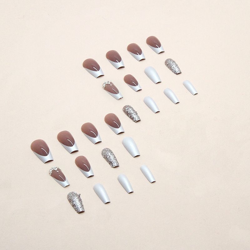 Nail Art & Tools Flash Pile Diamante Argento Perlato Francese Nobile Lusso Unghie di media lunghezza Unghie alla moda per le donne_voghion.com