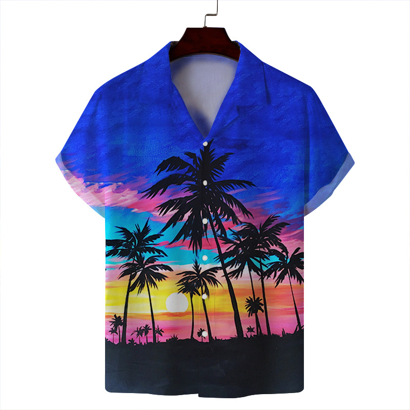 Men's Spring and Summer Thin Casual Cuban Collar Youth Printed Light Luxury Spot 3D Digital Printed Short-Sleeved Shirt for Men_voghion.com