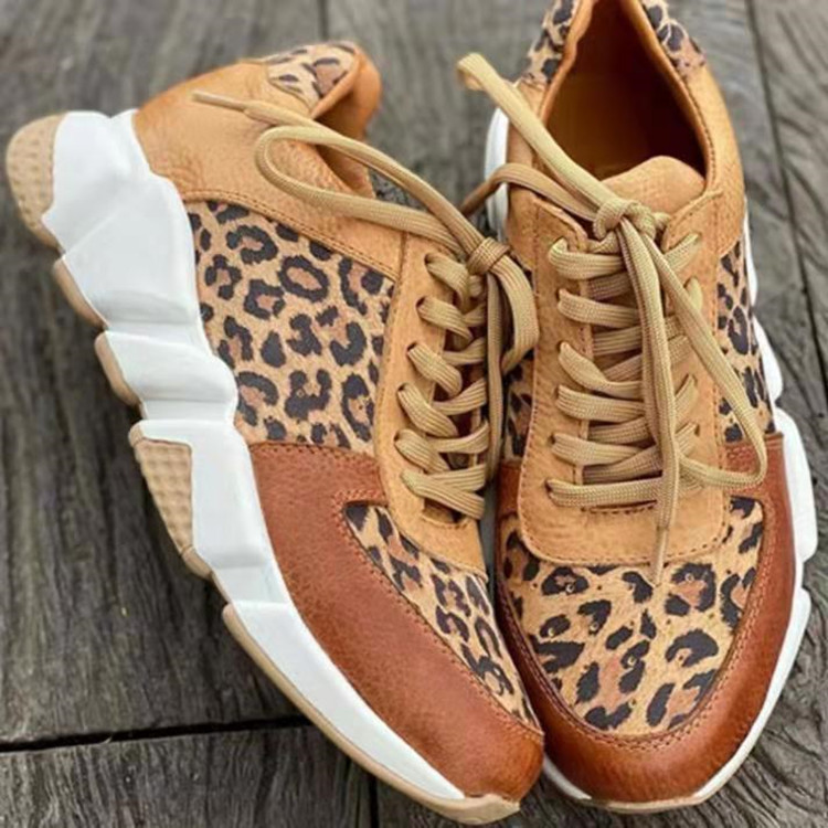 Außenhandel Große Damenschuhe mit Leopardenmuster und Schnürung 2024 Neue dicke Sohlen, runde Zehenpartie, niedriges Oberteil, Leopardenmuster, Sport- und Freizeitschuhe für Damen_voghion.com