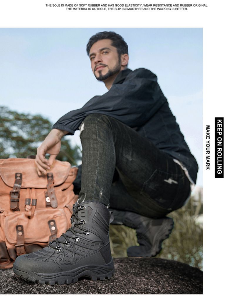 Chaussures de randonnée légères et respirantes pour hommes avec semelle en caoutchouc antidérapante pour le trekking en plein air, le trail et les activités tactiques. Bottes de combat, bottes tactiques_voghion.com