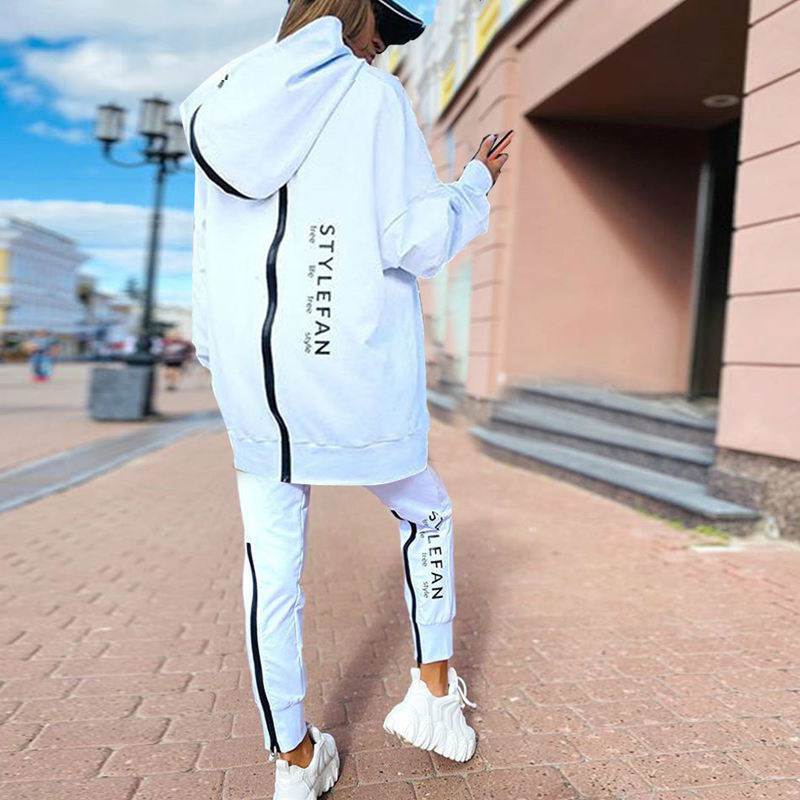 Felpa con cappuccio lunga e ampia con stampa alla moda da donna + tuta_voghion.com