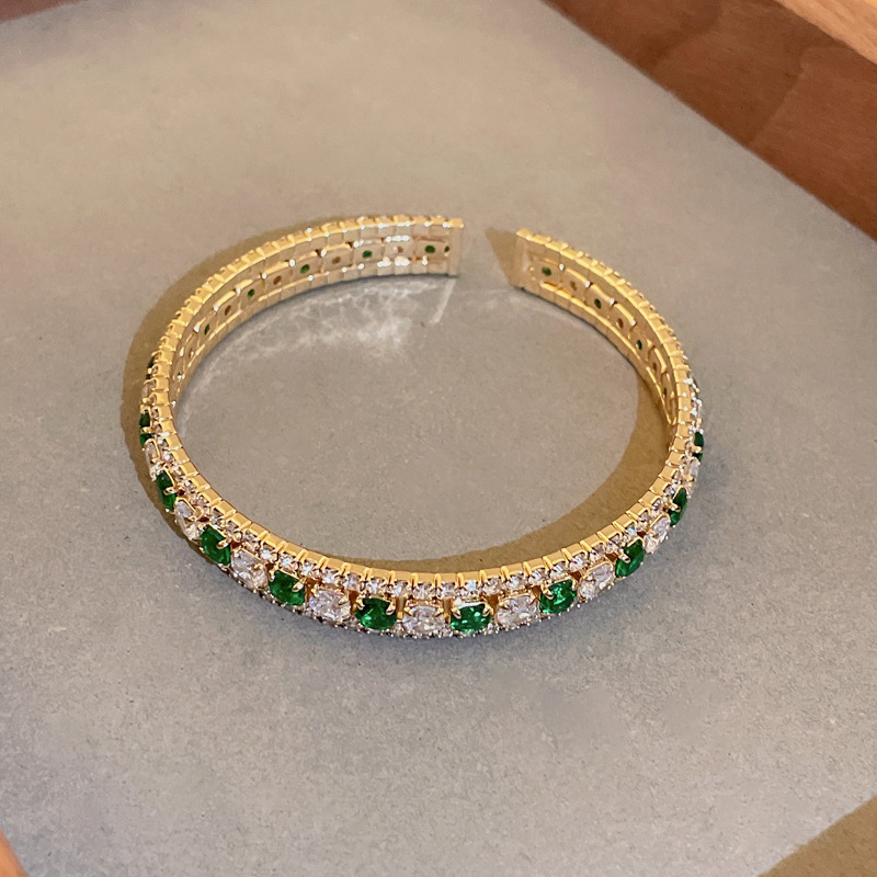 Emerald square geometry diamond zircon open bracelet Light luxury personality ins bracelet high-grade temperament hand jewelry_voghion.com