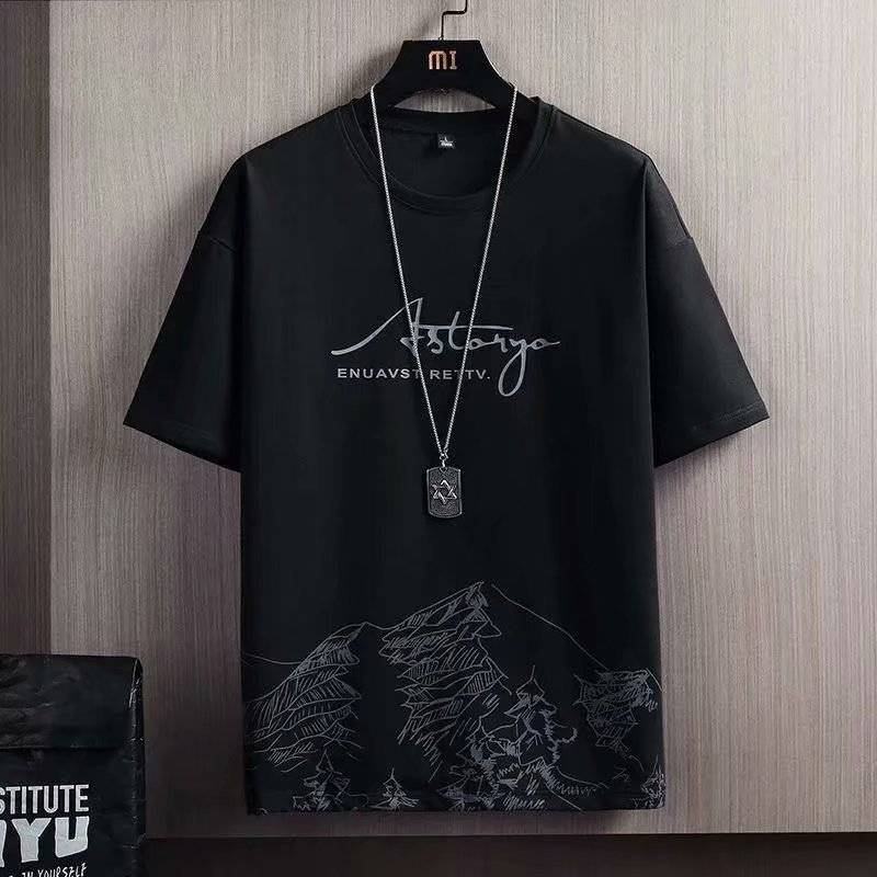 Men's Large Size Sports Leisure Suit Men's Loose Printed Short-Sleeved T-Shirt With Five-Point Shorts_voghion.com