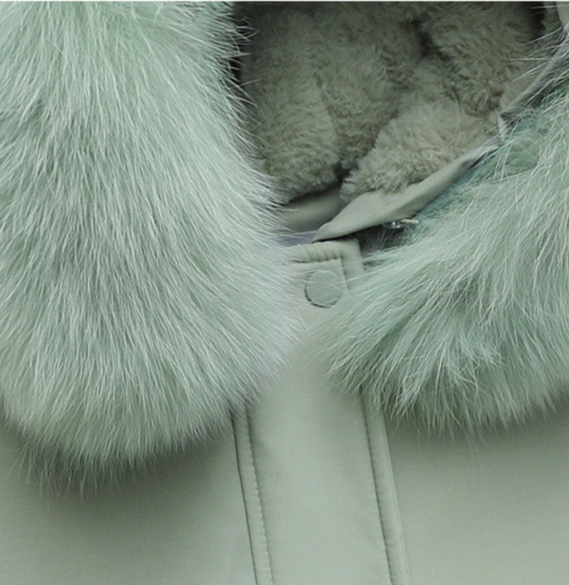 Women's Clothing Winter A Line Version Of Mid Length Cotton Jacket Plus Velvet Lining Large Fur Collar Large Size Waist And Short Outerwear_voghion.com