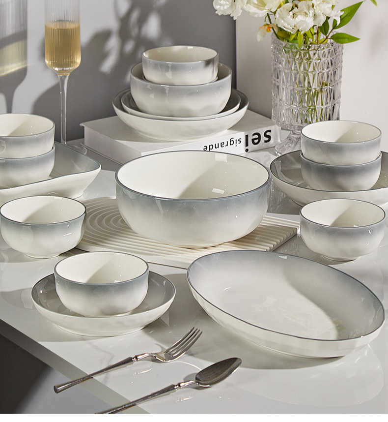 Set di ciotole e piatti in ceramica di alta qualità con motivo a pietra, colore sotto smalto, semplice ciotola per mangiare in casa, piatto, cucchiaio_voghion.com