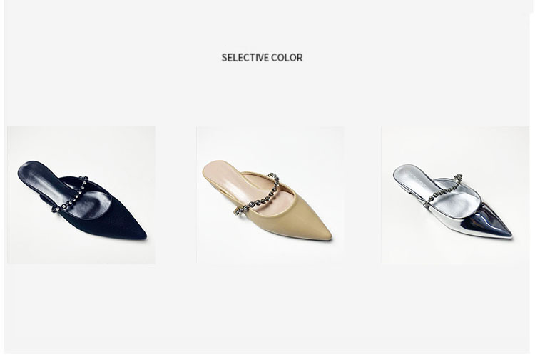 Damenschuhe Halbschuhe für Damen, Sommer-Outdoor-Bekleidung, neue flache Sandalen mit Einzelriemen, Edelsteinkette, spitze Zehenpartie_voghion.com
